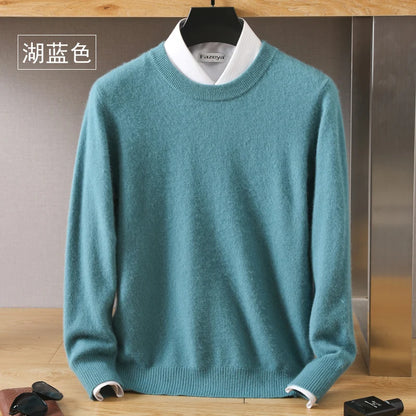 Men's 100% Mink Cashmere O-Neck Knit Sweater lake-blue xxl by HitMyNeed