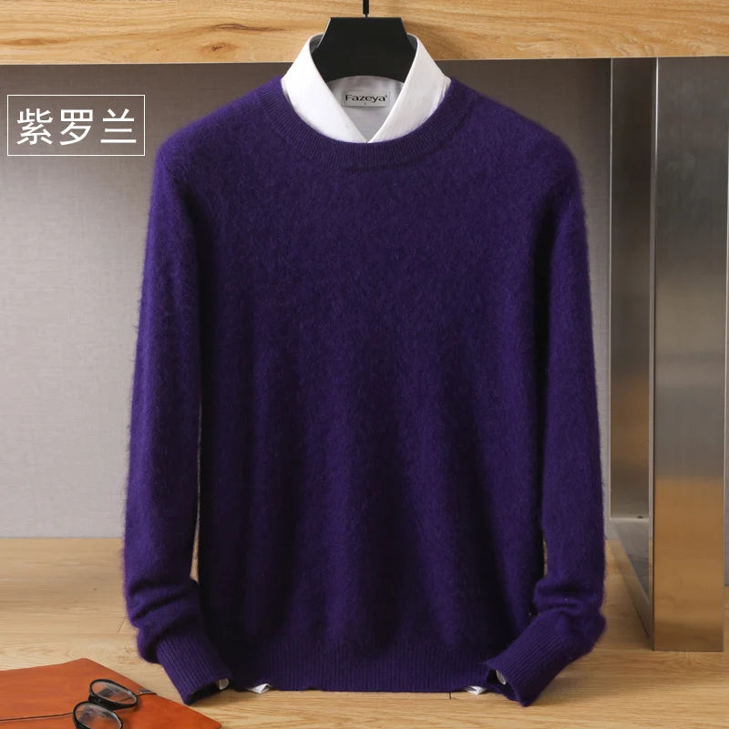 Men's 100% Mink Cashmere O-Neck Knit Sweater lavender s by HitMyNeed