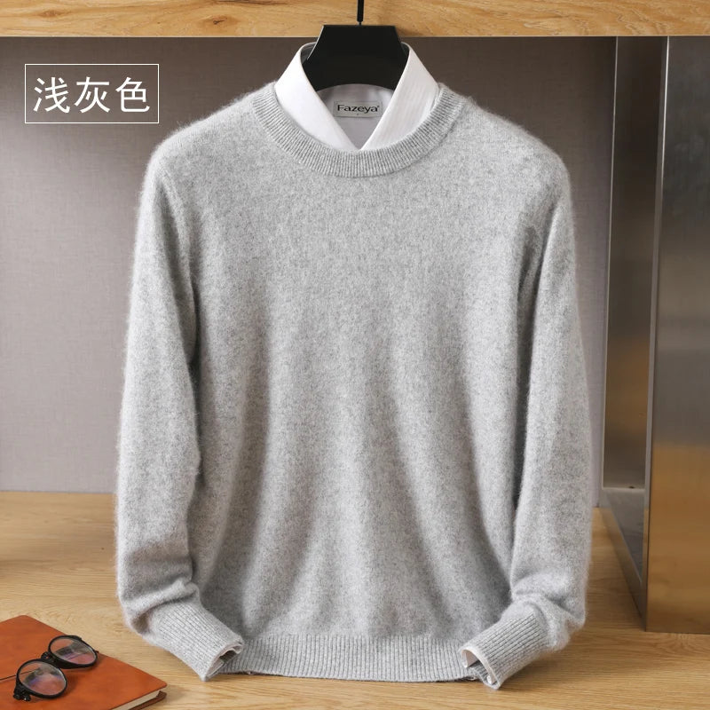 Men's 100% Mink Cashmere O-Neck Knit Sweater light-grey s by HitMyNeed