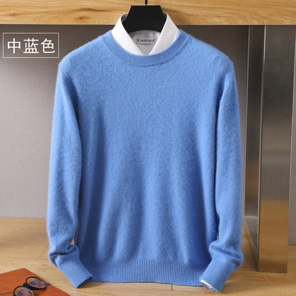 Men's 100% Mink Cashmere O-Neck Knit Sweater medium-blue l by HitMyNeed