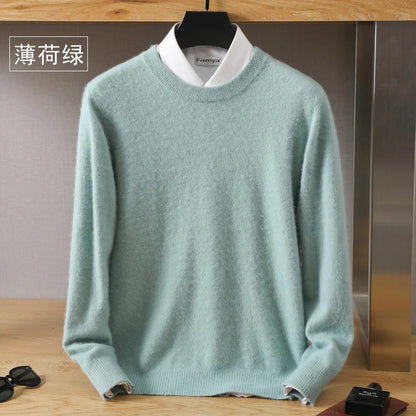 Men's 100% Mink Cashmere O-Neck Knit Sweater mint-green xxl by HitMyNeed