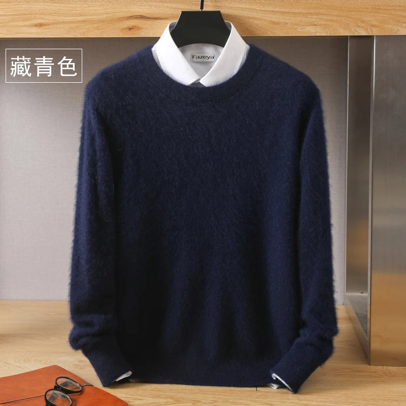 Men's 100% Mink Cashmere O-Neck Knit Sweater navy-blue xxl by HitMyNeed
