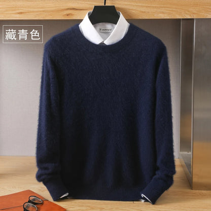 Men's 100% Mink Cashmere O-Neck Knit Sweater navy-blue xxl by HitMyNeed