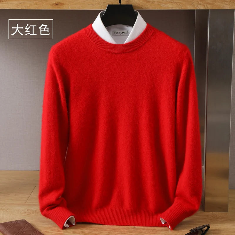 Men's 100% Mink Cashmere O-Neck Knit Sweater red s by HitMyNeed