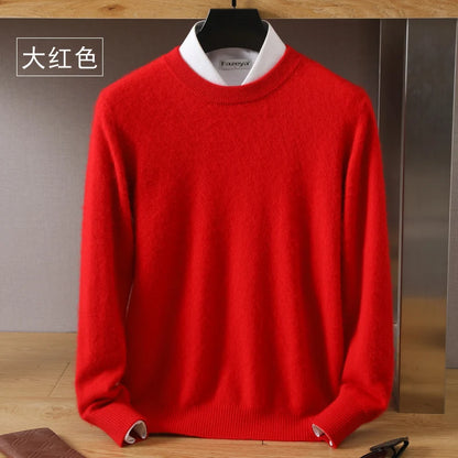Men's 100% Mink Cashmere O-Neck Knit Sweater red s by HitMyNeed