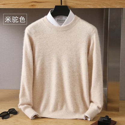Men's 100% Mink Cashmere O-Neck Knit Sweater rice-camel s by HitMyNeed