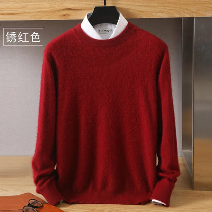 Men's 100% Mink Cashmere O-Neck Knit Sweater rust-red xxl by HitMyNeed