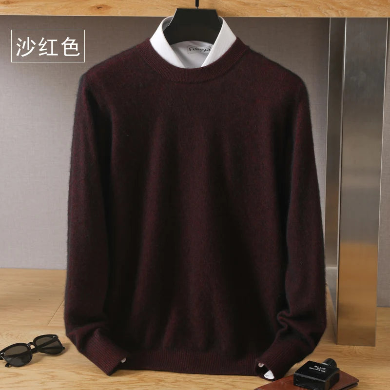 Men's 100% Mink Cashmere O-Neck Knit Sweater sand-red xxl by HitMyNeed