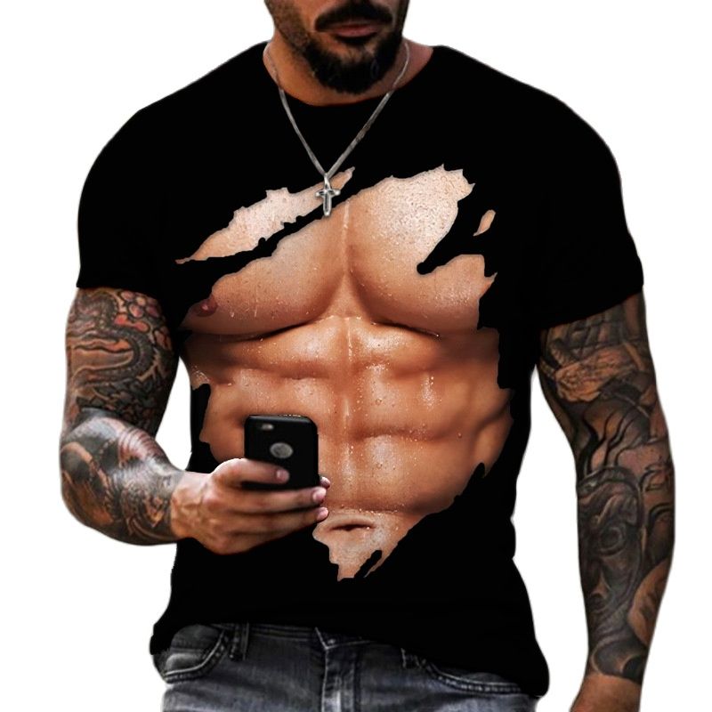 Men's 3D Fake Muscle Graphic Workout T‑Shirt by HitMyNeed