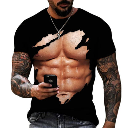 Men's 3D Fake Muscle Graphic Workout T‑Shirt by HitMyNeed