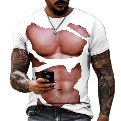 Men's 3D Fake Muscle Graphic Workout T‑Shirt by HitMyNeed