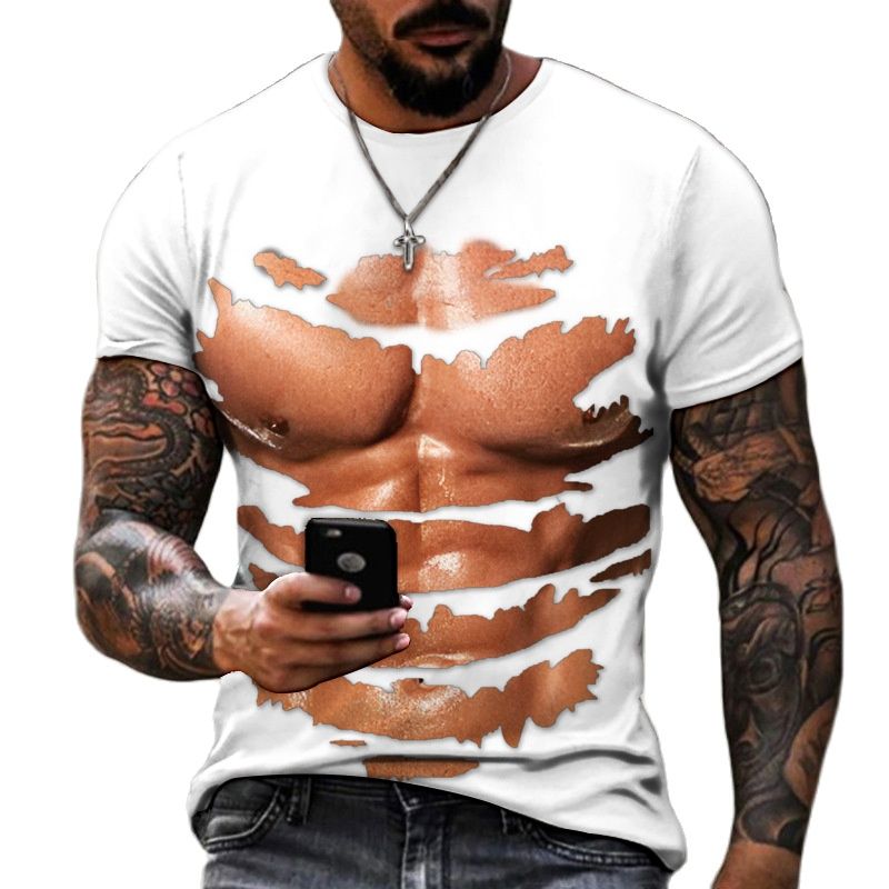 Men's 3D Fake Muscle Graphic Workout T‑Shirt by HitMyNeed
