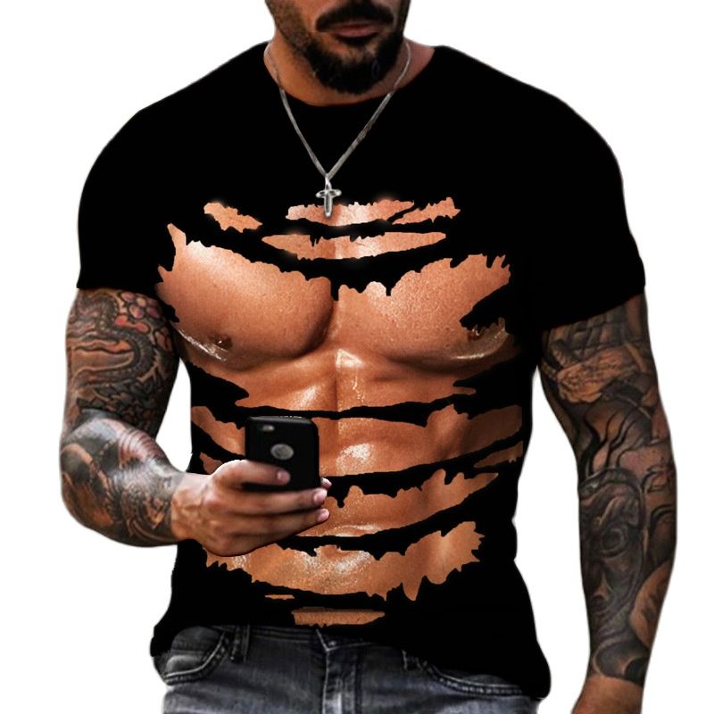 Men's 3D Fake Muscle Graphic Workout T‑Shirt by HitMyNeed