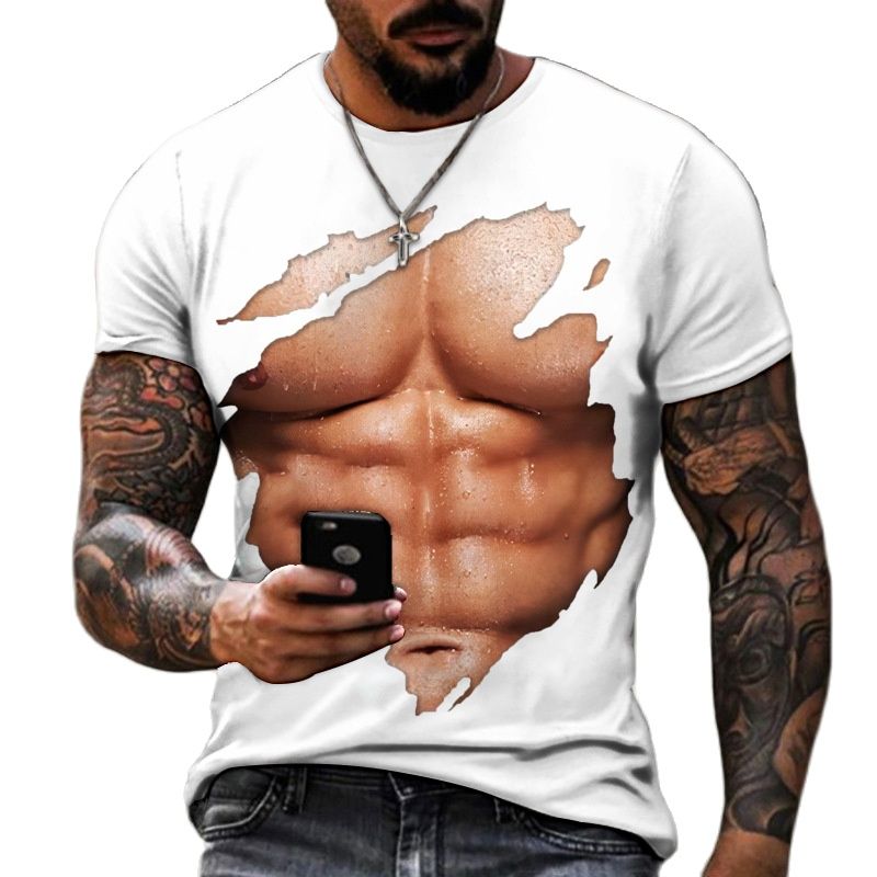 Men's 3D Fake Muscle Graphic Workout T‑Shirt by HitMyNeed