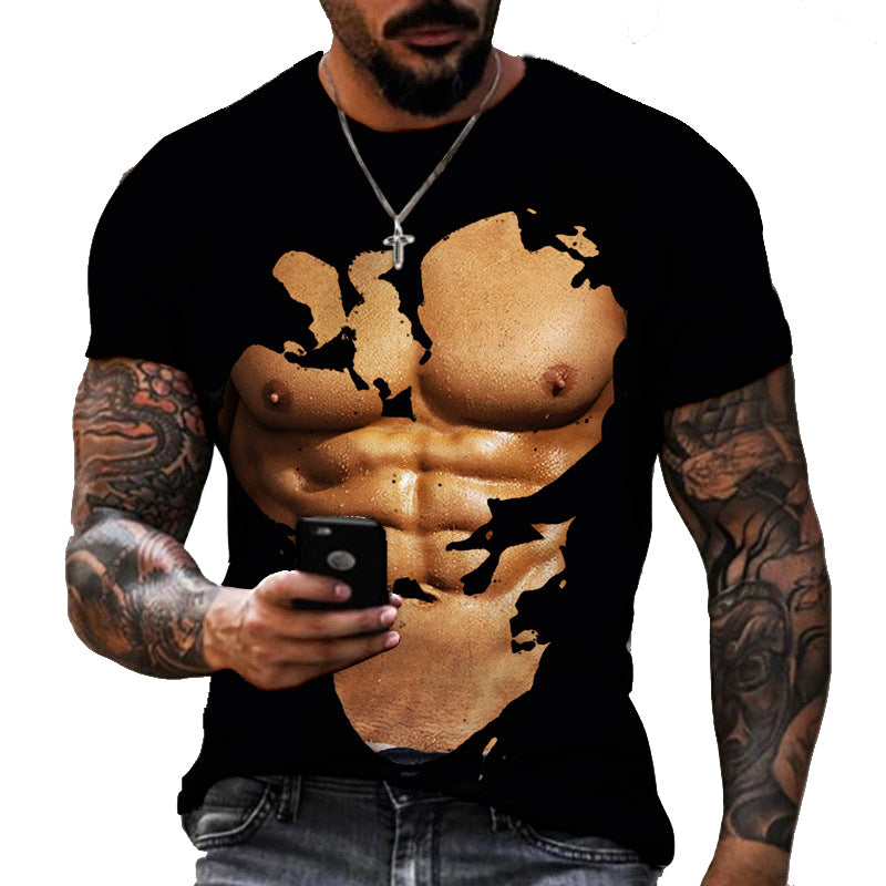 Men's 3D Fake Muscle Graphic Workout T‑Shirt cy-050501 asian-size-xs by HitMyNeed