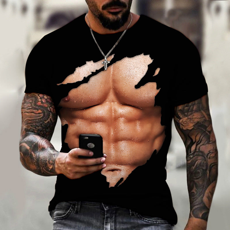Men's 3D Fake Muscle Graphic Workout T‑Shirt cy-050502 asian-size-xs by HitMyNeed