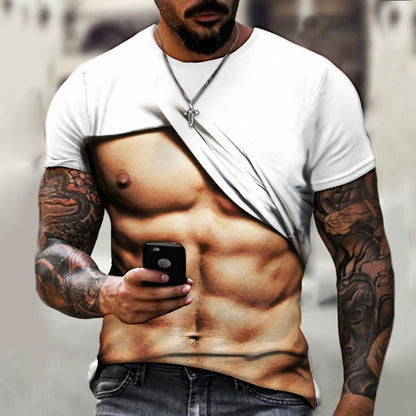 Men's 3D Fake Muscle Graphic Workout T‑Shirt cy-050503 asian-size-5xl by HitMyNeed