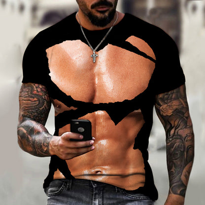 Men's 3D Fake Muscle Graphic Workout T‑Shirt cy-050505 asian-size-xs by HitMyNeed