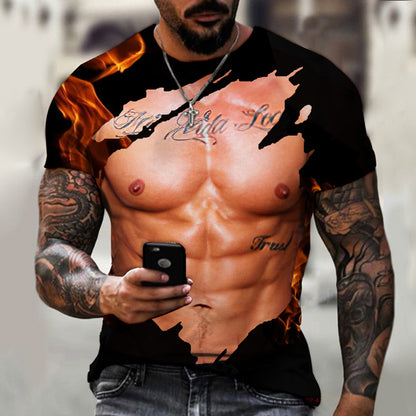 Men's 3D Fake Muscle Graphic Workout T‑Shirt cy-050507 asian-size-xs by HitMyNeed