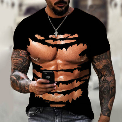 Men's 3D Fake Muscle Graphic Workout T‑Shirt cy-050508 asian-size-xs by HitMyNeed