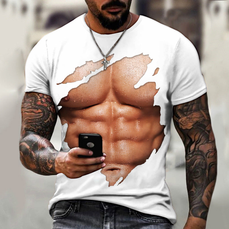 Men's 3D Fake Muscle Graphic Workout T‑Shirt cy-050509 asian-size-xs by HitMyNeed