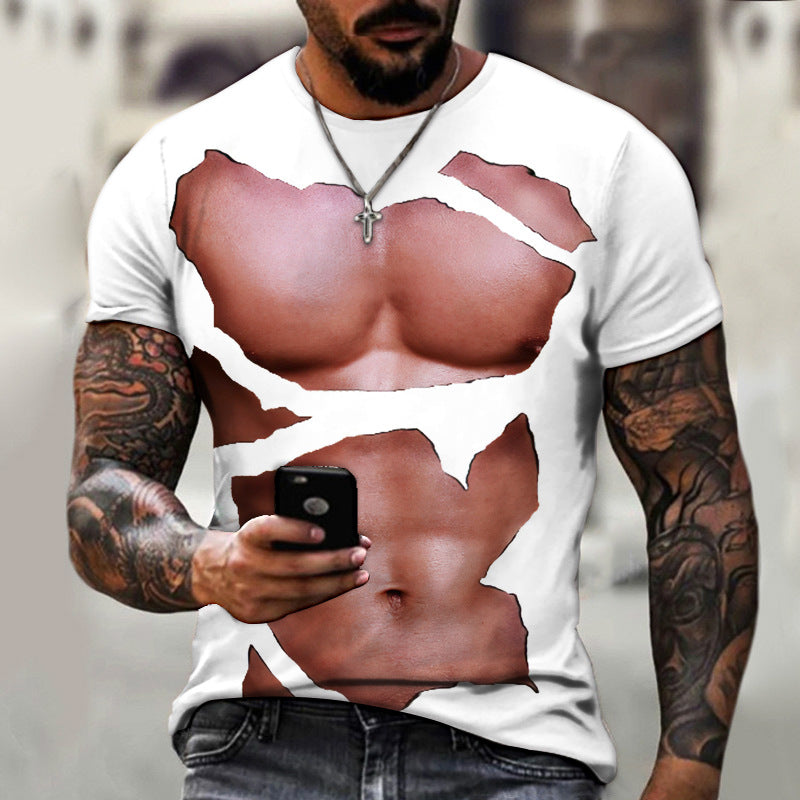 Men's 3D Fake Muscle Graphic Workout T‑Shirt cy-050510 asian-size-xs by HitMyNeed