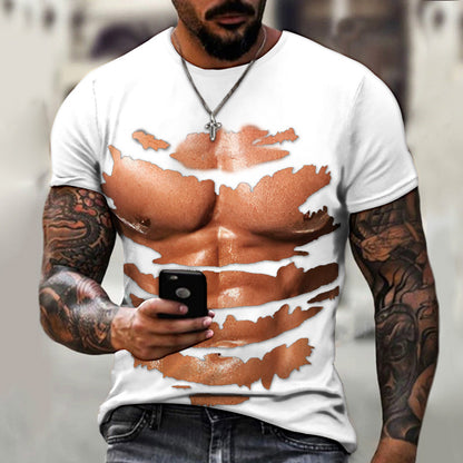 Men's 3D Fake Muscle Graphic Workout T‑Shirt cy-050511 asian-size-m by HitMyNeed