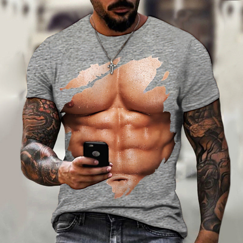 Men's 3D Fake Muscle Graphic Workout T‑Shirt cy-050512 asian-size-xs by HitMyNeed