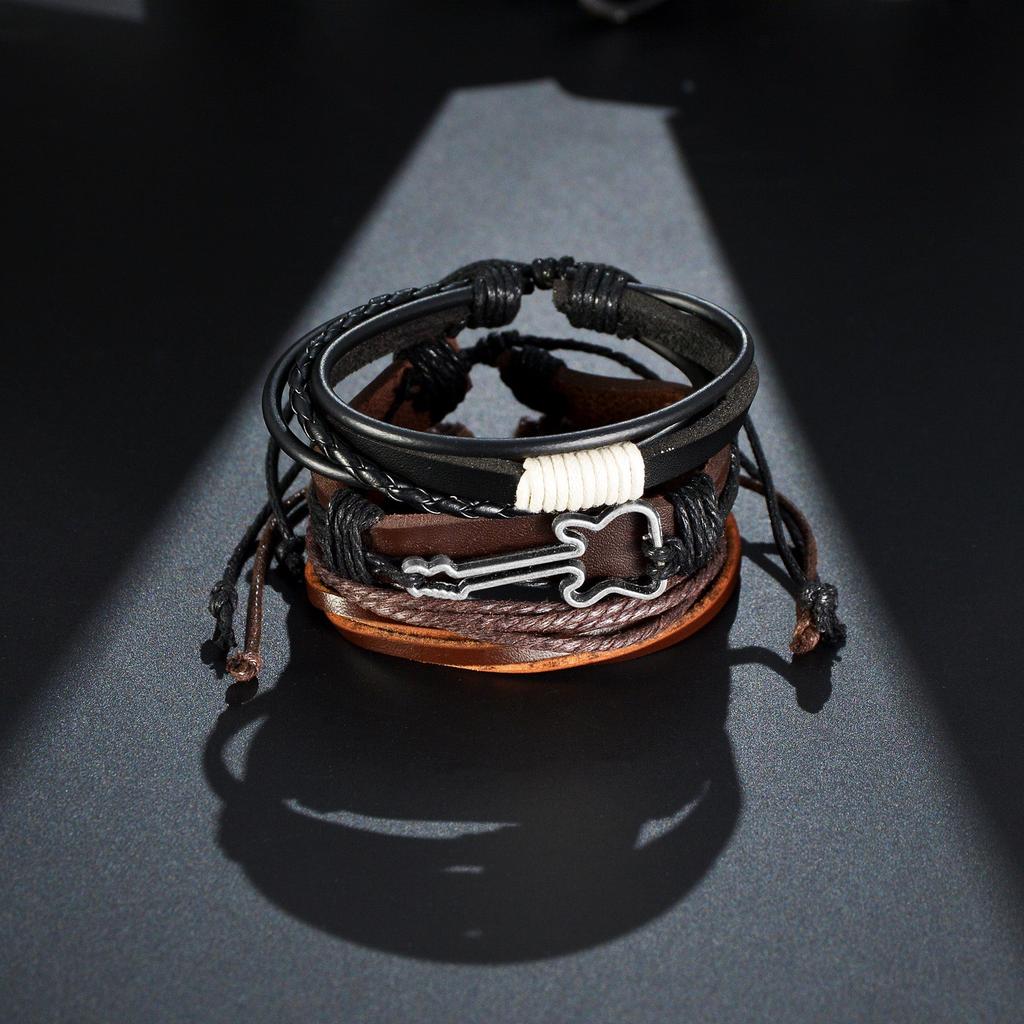 Men's 4-Piece Braided Leather & Beaded Bracelet Set by HitMyNeed