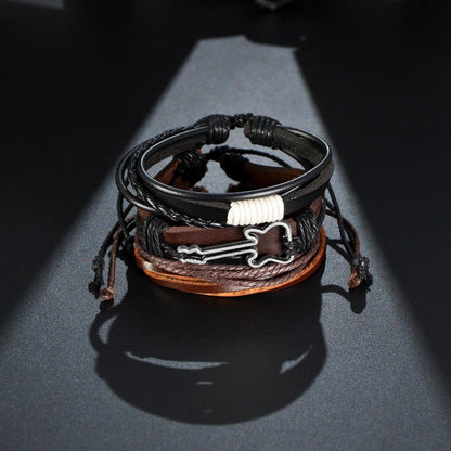 Men's 4-Piece Braided Leather & Beaded Bracelet Set by HitMyNeed