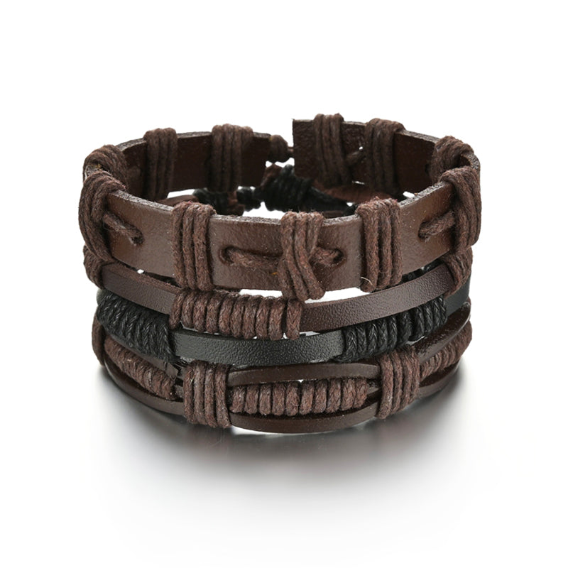 Men's 4-Piece Braided Leather & Beaded Bracelet Set b05 by HitMyNeed