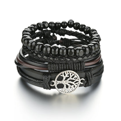 Men's 4-Piece Braided Leather & Beaded Bracelet Set b10 by HitMyNeed