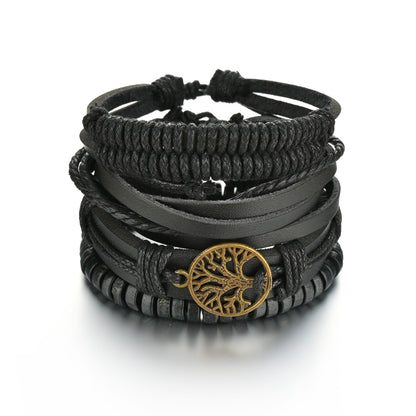 Men's 4-Piece Braided Leather & Beaded Bracelet Set b13 by HitMyNeed