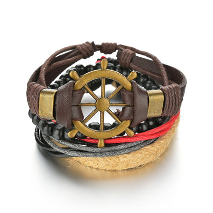 Men's 4-Piece Braided Leather & Beaded Bracelet Set b16 by HitMyNeed