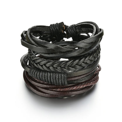 Men's 4-Piece Braided Leather & Beaded Bracelet Set b17 by HitMyNeed