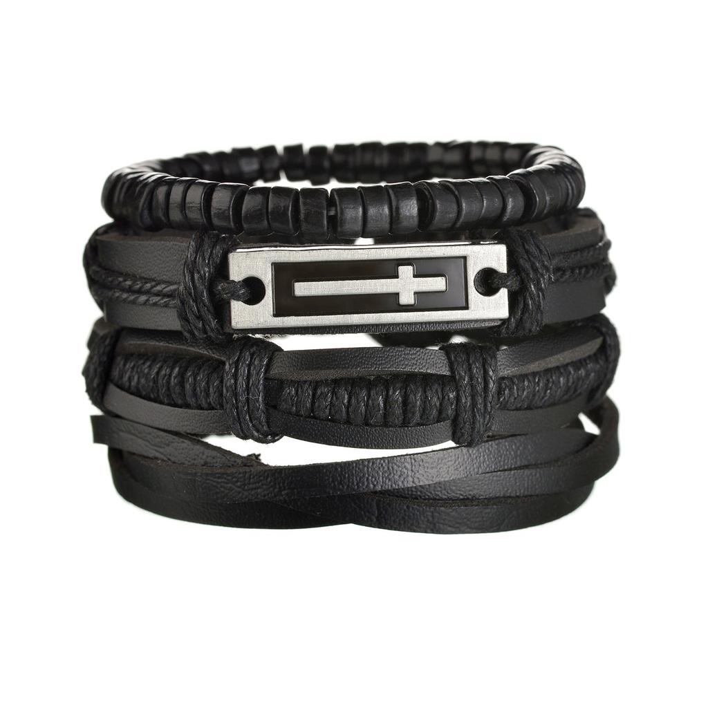 Men's 4-Piece Braided Leather & Beaded Bracelet Set b18 by HitMyNeed