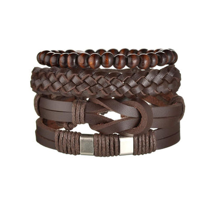 Men's 4-Piece Braided Leather & Beaded Bracelet Set b21 by HitMyNeed
