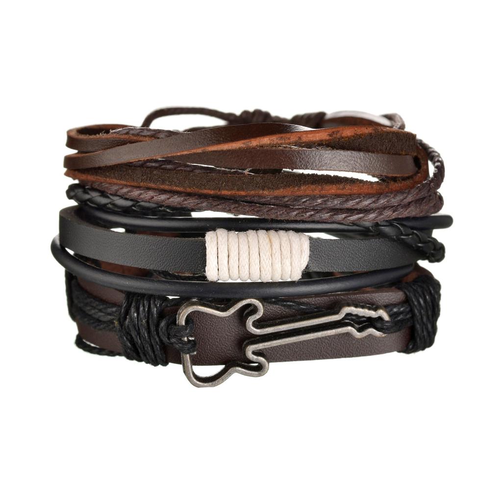 Men's 4-Piece Braided Leather & Beaded Bracelet Set b22 by HitMyNeed