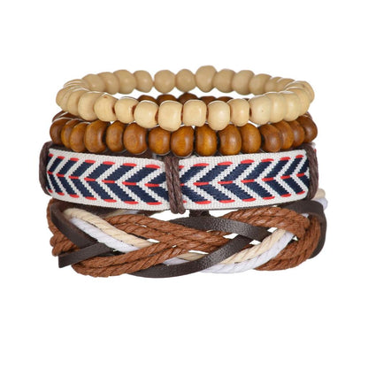 Men's 4-Piece Braided Leather & Beaded Bracelet Set b24 by HitMyNeed