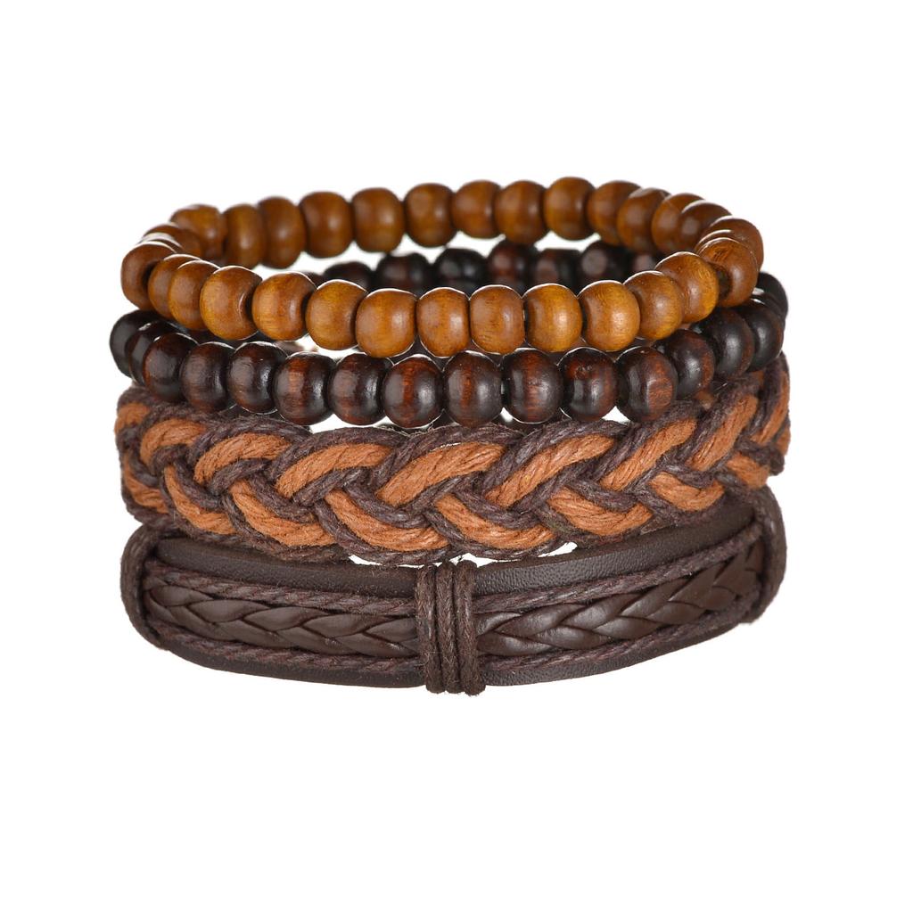 Men's 4-Piece Braided Leather & Beaded Bracelet Set b25 by HitMyNeed