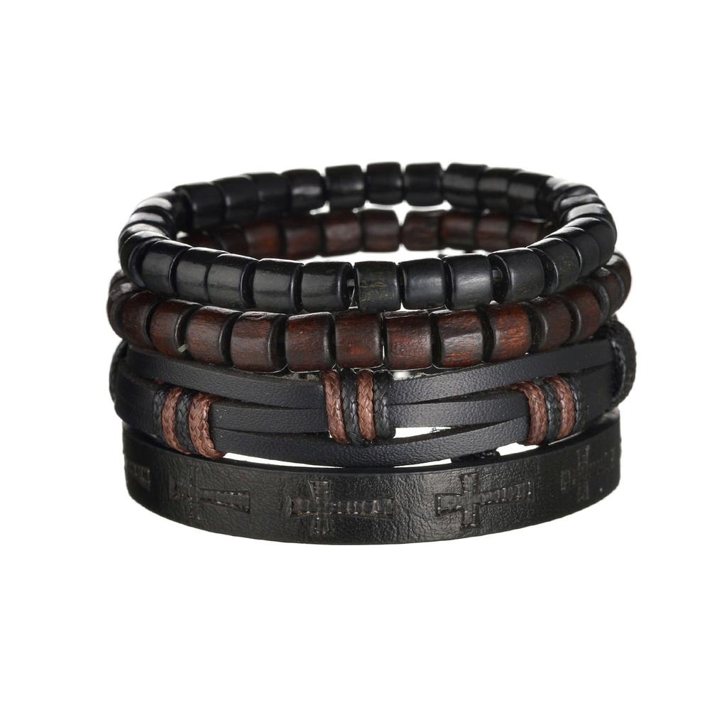 Men's 4-Piece Braided Leather & Beaded Bracelet Set b26 by HitMyNeed