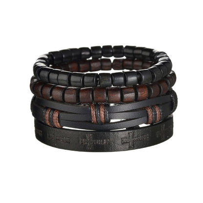 Men's 4-Piece Braided Leather & Beaded Bracelet Set b26 by HitMyNeed