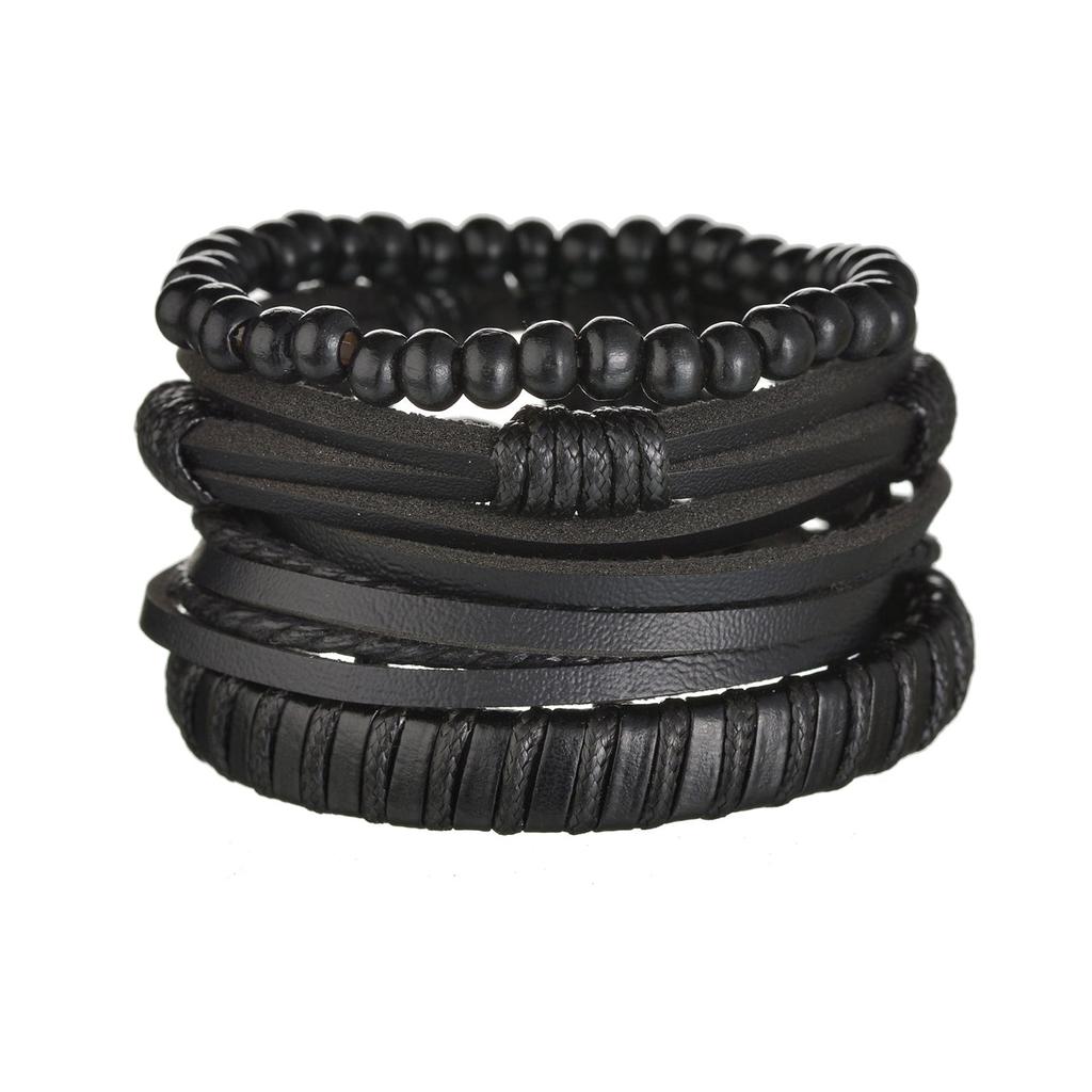 Men's 4-Piece Braided Leather & Beaded Bracelet Set b28 by HitMyNeed