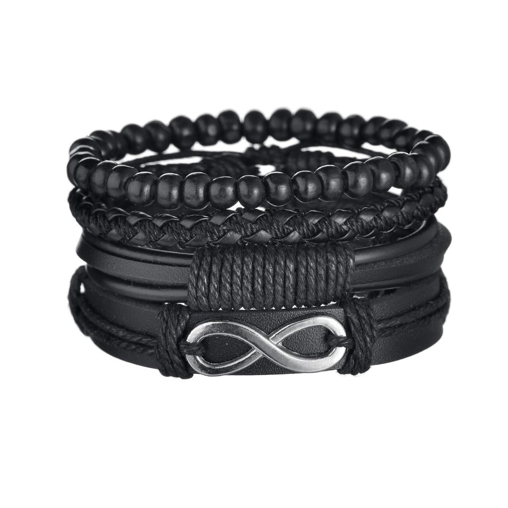 Men's 4-Piece Braided Leather & Beaded Bracelet Set b29 by HitMyNeed