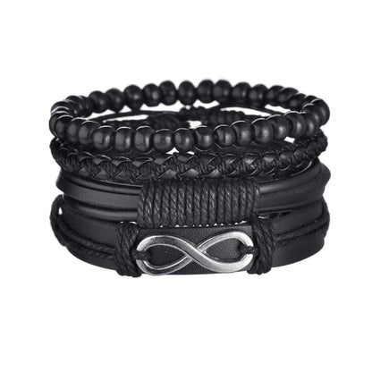 Men's 4-Piece Braided Leather & Beaded Bracelet Set b29 by HitMyNeed