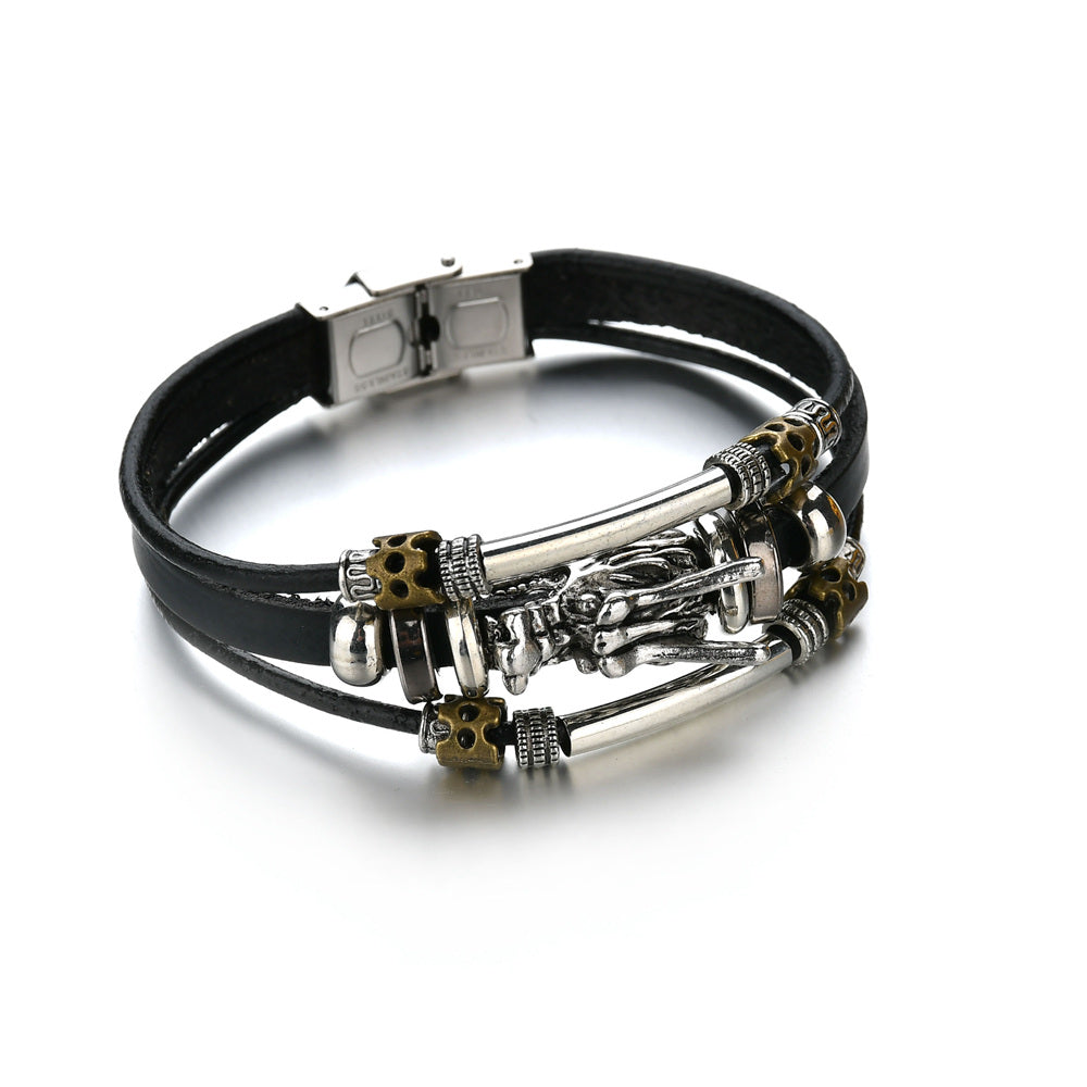 Men's 4-Piece Braided Leather & Beaded Bracelet Set b30 by HitMyNeed