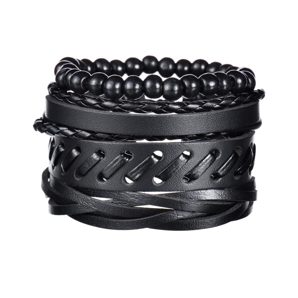 Men's 4-Piece Braided Leather & Beaded Bracelet Set b31 by HitMyNeed