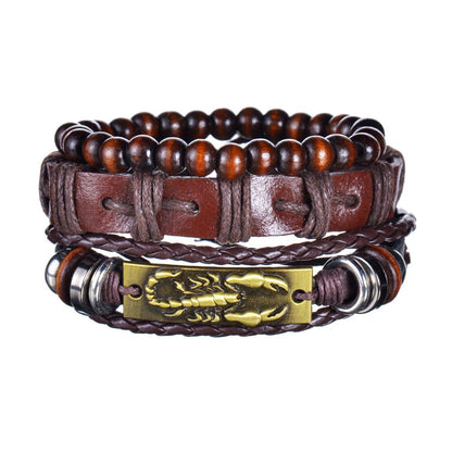 Men's 4-Piece Braided Leather & Beaded Bracelet Set b32 by HitMyNeed