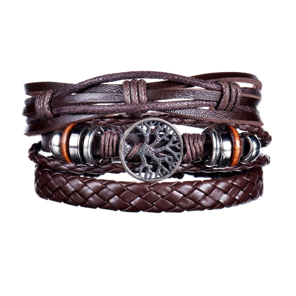 Men's 4-Piece Braided Leather & Beaded Bracelet Set b33 by HitMyNeed