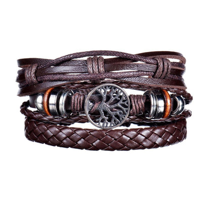 Men's 4-Piece Braided Leather & Beaded Bracelet Set b33 by HitMyNeed